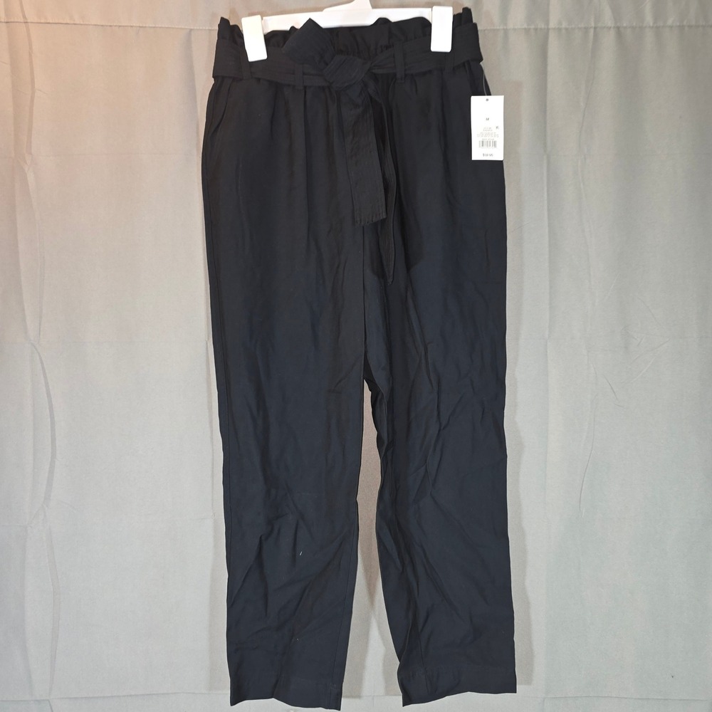 A New Day Womens Black Paperbag Waist Tie Front Pants Size M NWT